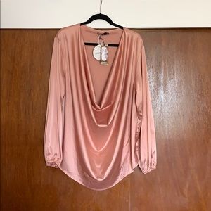 Boohoo Satin Cowl Long Sleeve Blouse